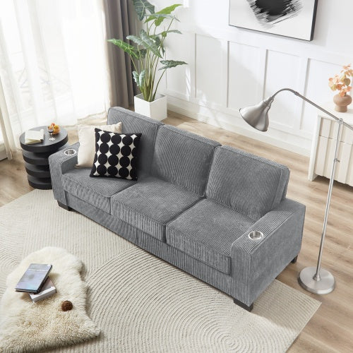 Modern Corduroy 3-Seater Sofa – Compressed Couch