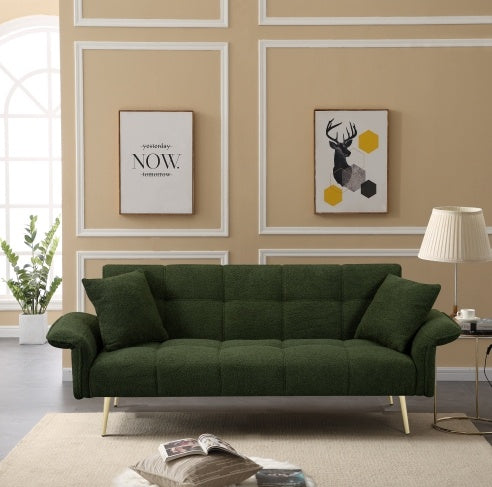 Futon Sofa Bed, Convertible Double Sofa Bed With Folding Armrests For Living Rooms And Small Spaces