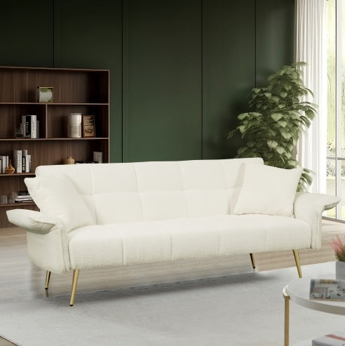 Futon Sofa Bed, Convertible Double Sofa Bed With Folding Armrests For Living Rooms And Small Spaces