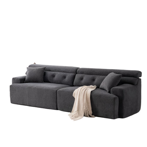 GRAY COMPRESSION SOFA 4-seater Combined Sofa, Wood Grain Chenille Fabric - FAIFCO