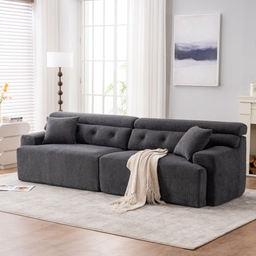 GRAY COMPRESSION SOFA 4-seater Combined Sofa, Wood Grain Chenille Fabric - FAIFCO