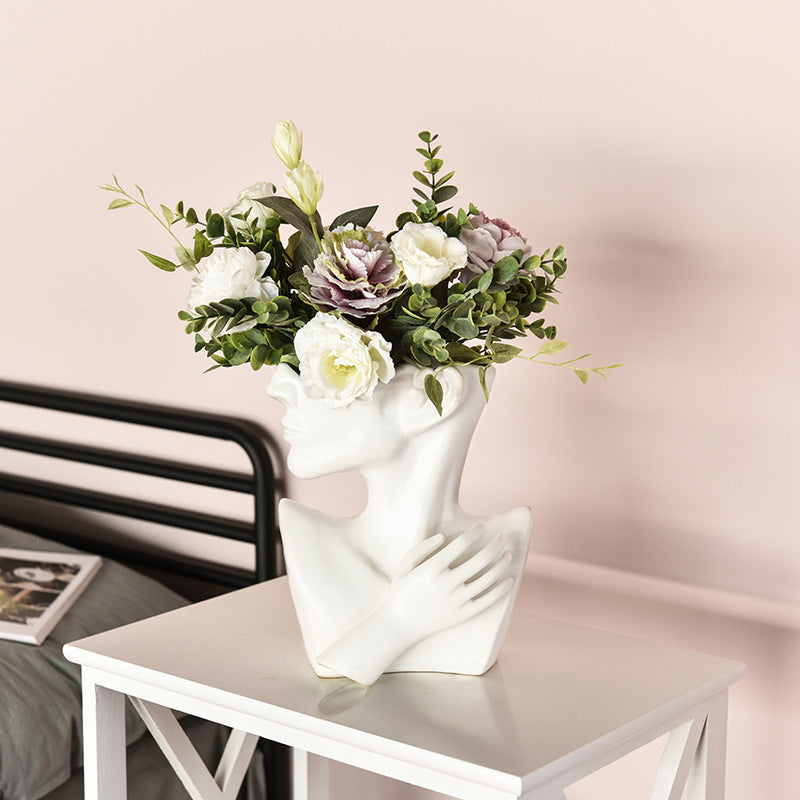 Modern Portrait Vase – Resin Human Head Plante