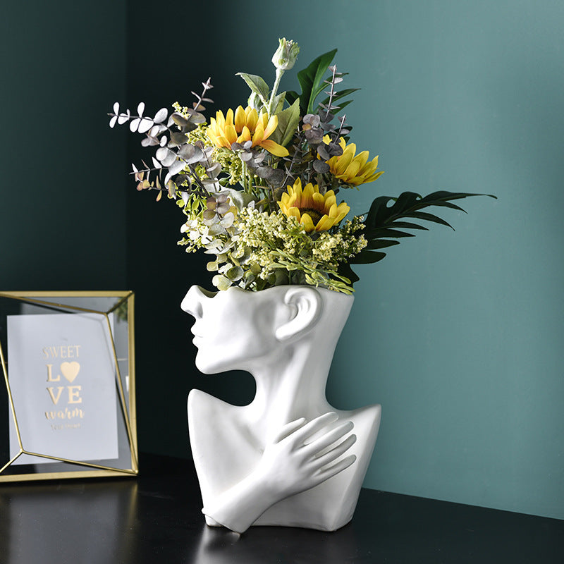 Modern Portrait Vase – Resin Human Head Plante