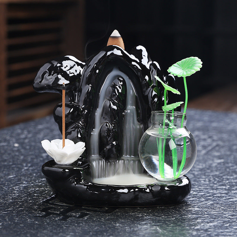 Black Glaze Backflow Incense Burner Decoration