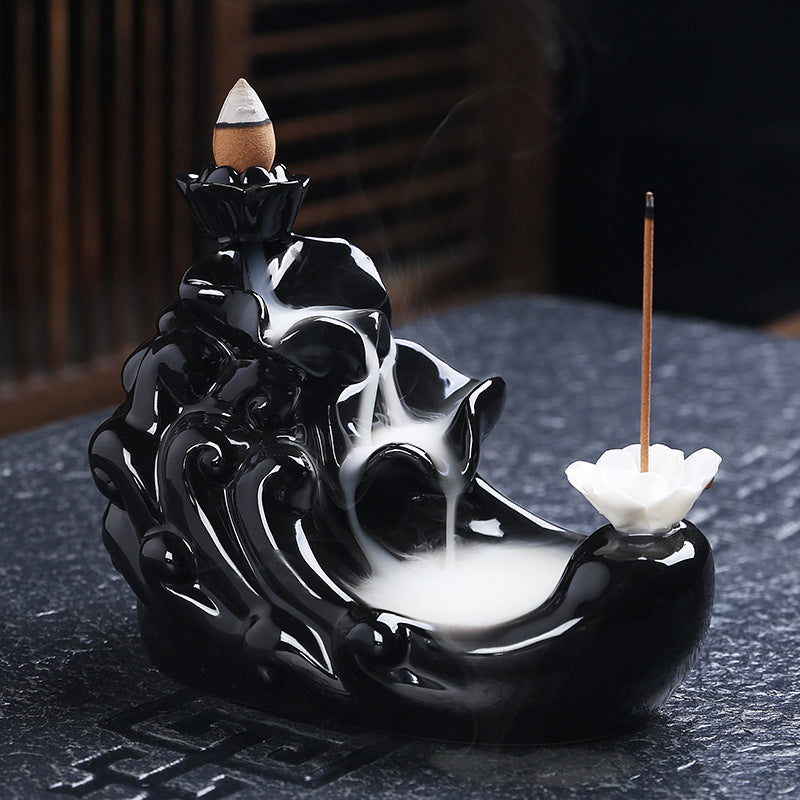 Black Glaze Backflow Incense Burner Decoration
