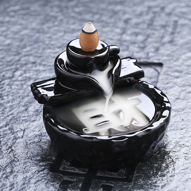 Black Glaze Backflow Incense Burner Decoration