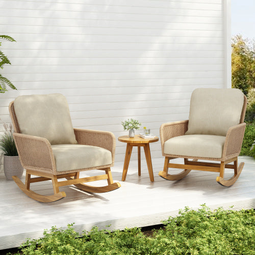 Contemporary Minimalist Ivory Wicker Rocking Chair