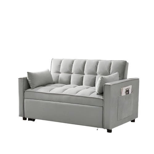 Velvet Loveseat Sleeper Sofa – 3-in-1 Pull-Out Futon, Creamy White