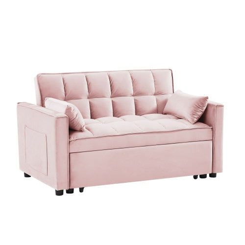 Modern Velvet Loveseat Futon Sofa Bed – 3-in-1 Convertible Couch with Pullout Bed & Pillows