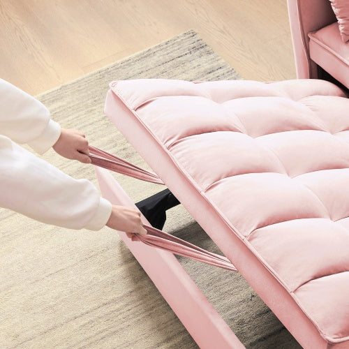 Modern Velvet Loveseat Futon Sofa Bed – 3-in-1 Convertible Couch with Pullout Bed & Pillows