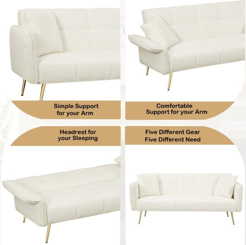 Futon Sofa Bed, Convertible Double Sofa Bed With Folding Armrests For Living Rooms And Small Spaces