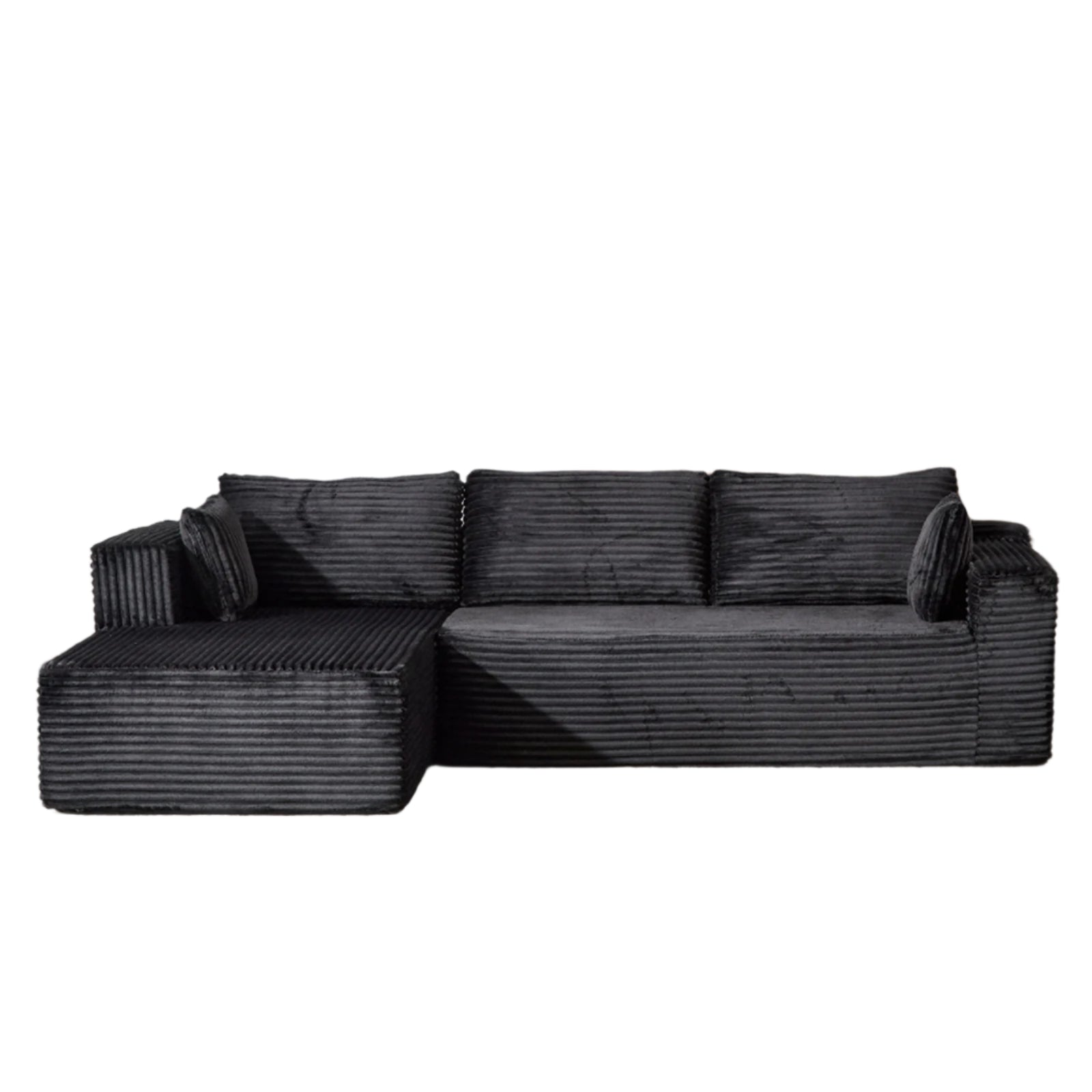 Black Corduroy Modular Sectional – Deep Seat L-Shaped Sleeper with Chaise - FAIFCO