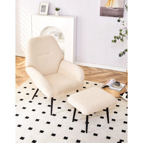 Sherpa Fabric Accent Chair with Footrest