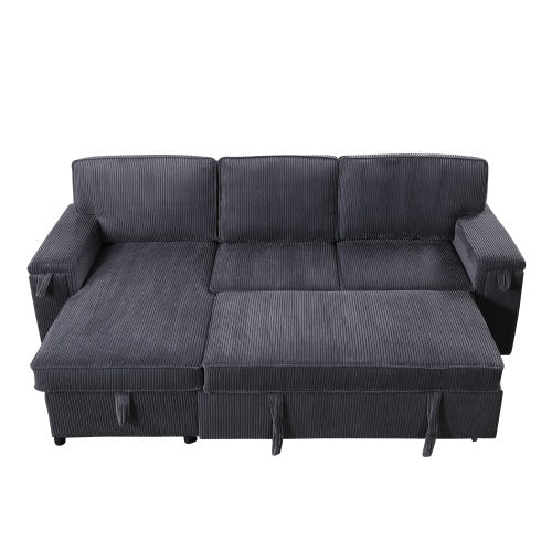 U STYLE Upholstery Sleeper GREY Sectional Sofa With Storage Space