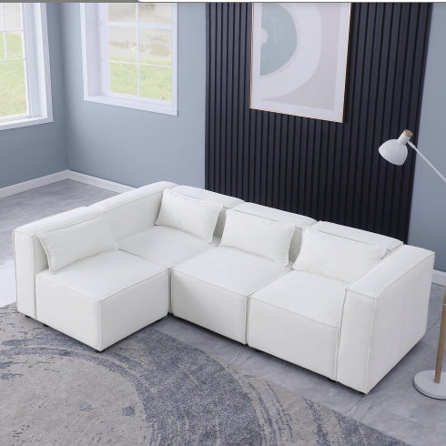 Beige Chenille Modular Sofa – Soft, Spacious & Knock-Down Design