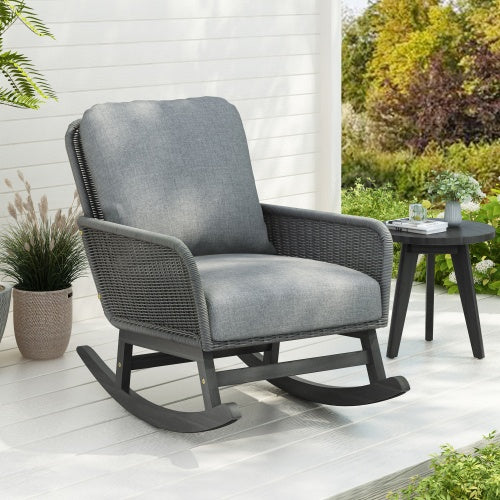 Contemporary Minimalist Ivory Wicker Rocking Chair