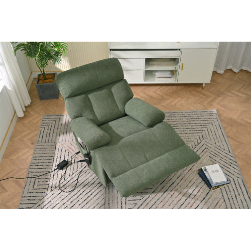 FAIF™ Oversized Power Lift Recliner Chair for Elderly – Electric Fabric Recliner with Remote Control, Side Pocket & Spacious Seat in Dark Green