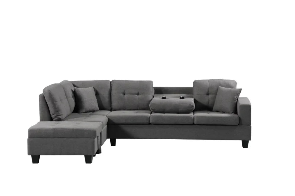 FAIF™ Left Fabric Sofa with Ottoman – Modern Grey Sofa with Cushioned Comfort and Versatile Design