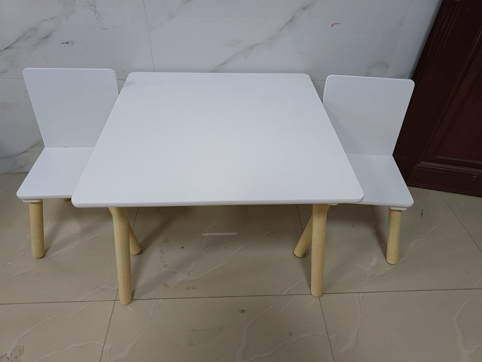 Kids Wooden Table & 2 Chairs Set – 3-Piece Toddler Activity Play Set
