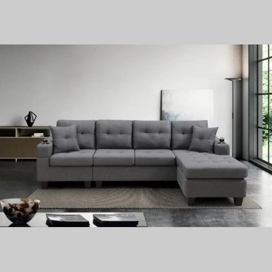 FAIF™ Fabric Sectional Sofa – Modern Living Room Couch with Cup Holders and Comfortable Backrest