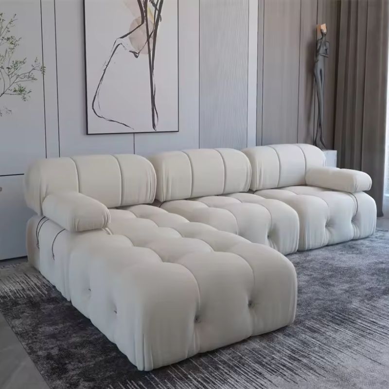 Nordic Modern Fabric Sofa with Buckle Design, Light Luxury Couch