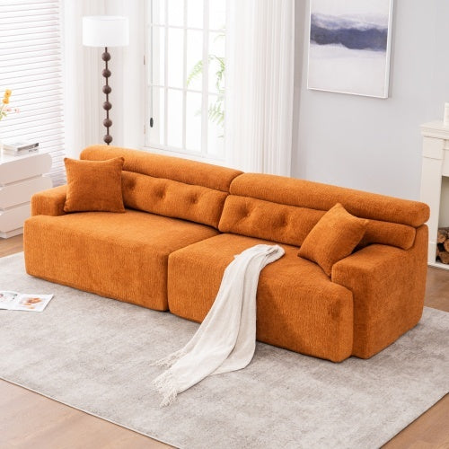 ORANGE COMPRESSION SOFA 4-seater Combined Sofa, Wood Grain Chenille Fabric - FAIFCO