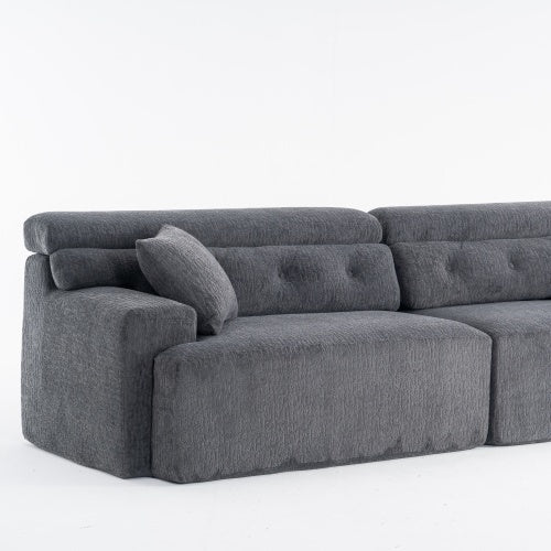 GRAY COMPRESSION SOFA 4-seater Combined Sofa, Wood Grain Chenille Fabric