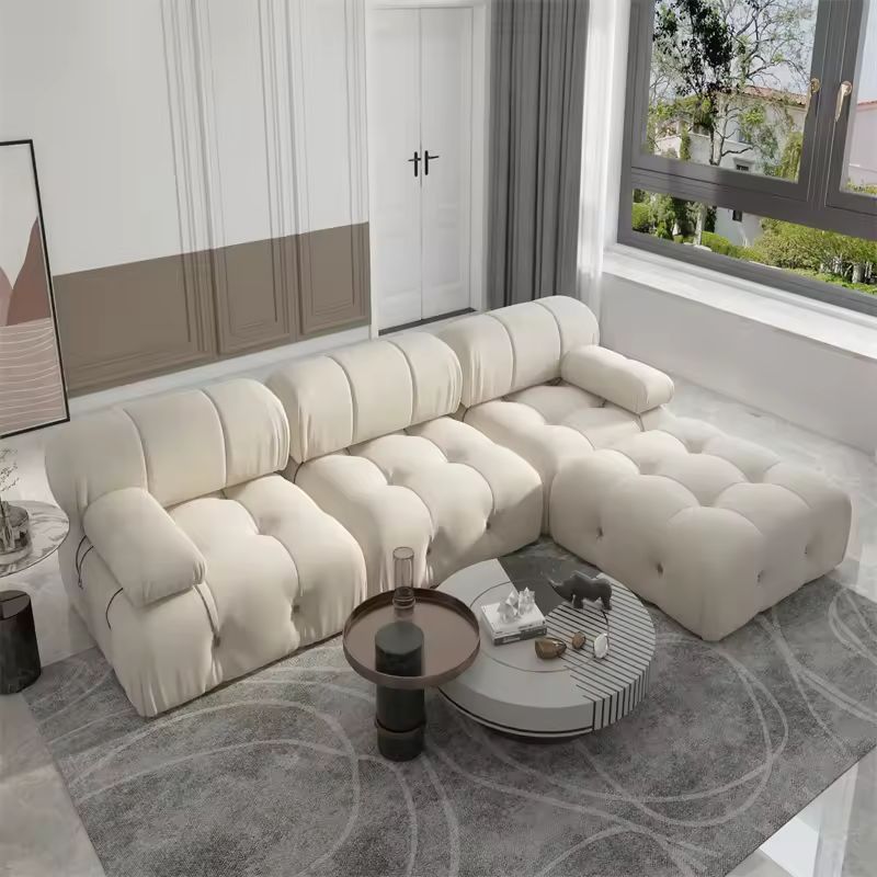 Nordic Modern Fabric Sofa with Buckle Design, Light Luxury Couch