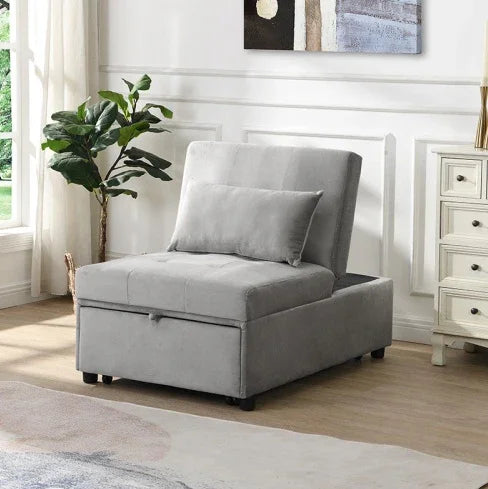 FAIF™ Folding Ottoman Sofa Bed - Versatile Gray Velvet Sofa Bed for Living Room, Bedroom, or Office