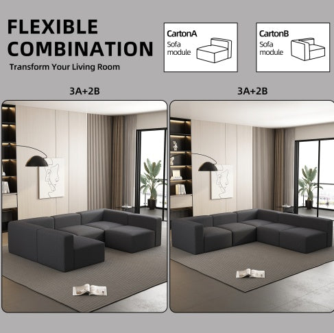 Modular Sectional Sofa Sleeper Couch, Sectional Sofa With Chaise And Ottoman, Convertible