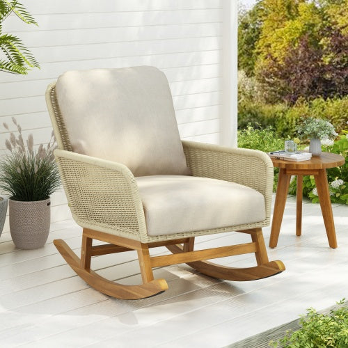 Contemporary Minimalist Ivory Wicker Rocking Chair