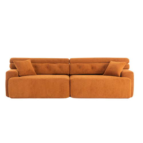 ORANGE COMPRESSION SOFA 4-seater Combined Sofa, Wood Grain Chenille Fabric - FAIFCO