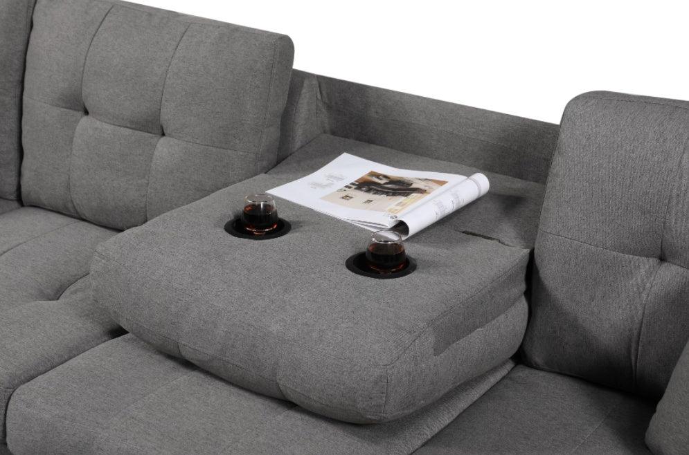 FAIF™ Left Fabric Sofa with Ottoman – Modern Grey Sofa with Cushioned Comfort and Versatile Design