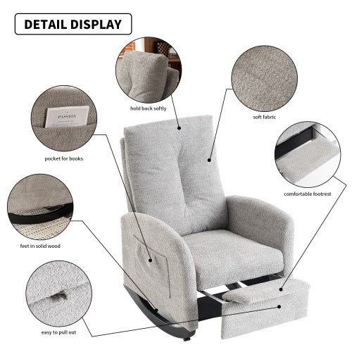 Accent Rocking Chair with Footrest – High Back Rubber Wood