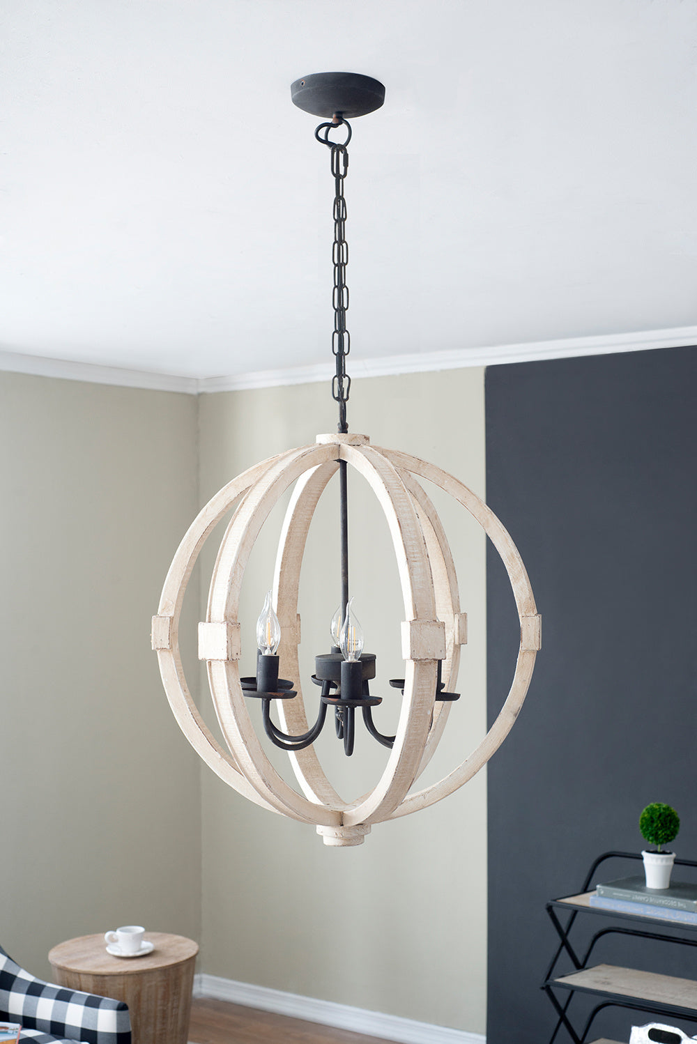 Adjustable 6-Light Wood Chandelier for Kitchen & Dining
