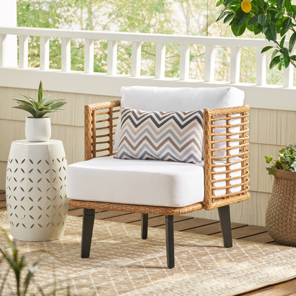 Wicker Accent Lounge Chair with Acacia Wood Legs