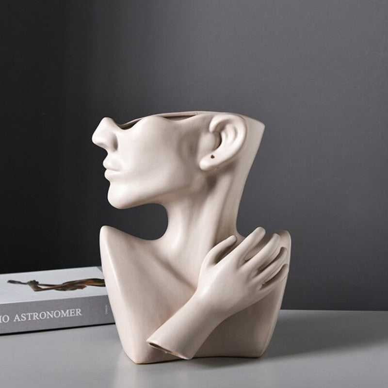Modern Portrait Vase – Resin Human Head Plante