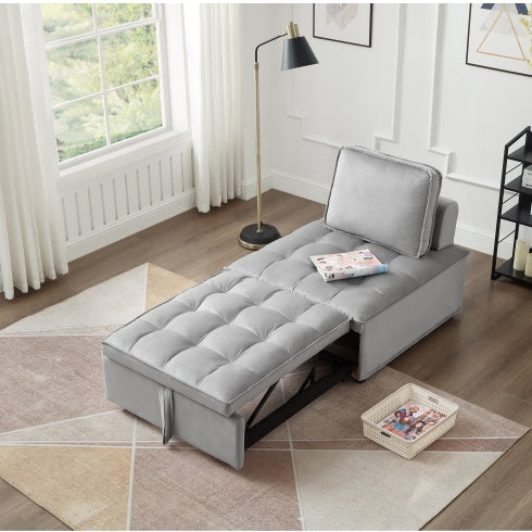 Convertible Sleeping Sofa Bed, Modern Velvet Fabric Single Seater Sofa, Sleeping Sofabed With 1 Back Pillow And Removable Back, Single Comfortable Recliner Sofabed For Office, Living Room Apartment - FAIFCO