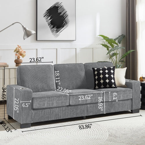 Modern Corduroy 3-Seater Sofa – Compressed Couch