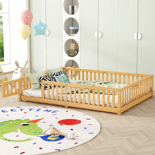 Queen Size Kids Floor Bed with Rails & Door Natural - FAIFCO