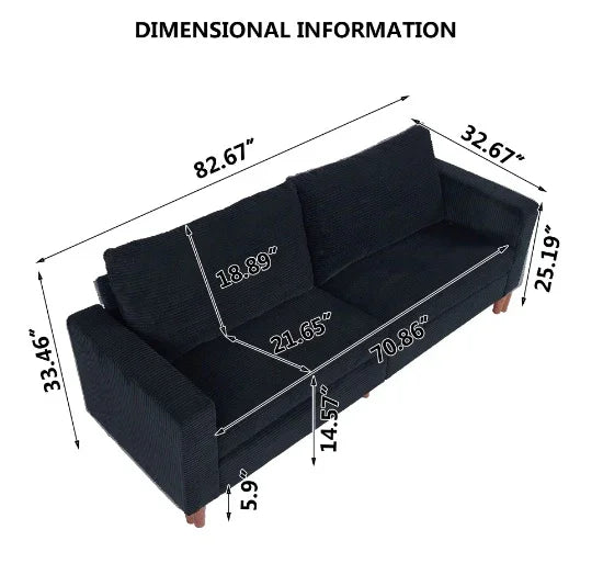 FAIF™ Domestic Linen Sofa Seat – Black Linen Upholstered Sofa for Living Room or Office