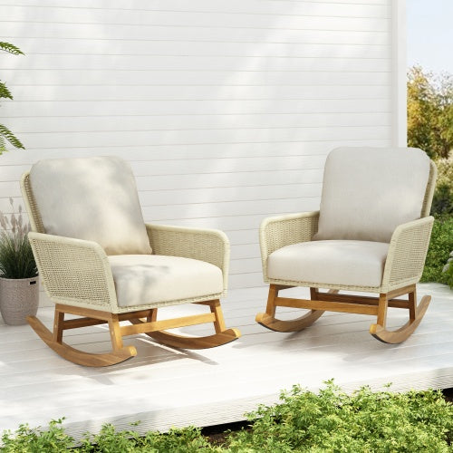 Contemporary Minimalist Ivory Wicker Rocking Chair