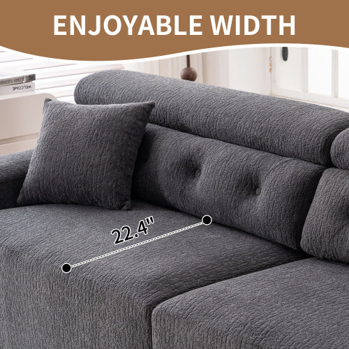 GRAY COMPRESSION SOFA 4-seater Combined Sofa, Wood Grain Chenille Fabric