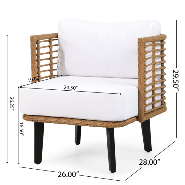 Wicker Accent Lounge Chair with Acacia Wood Legs