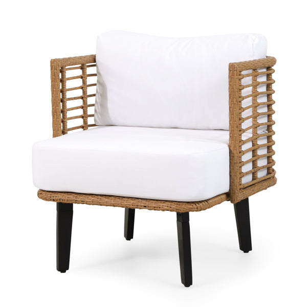 Wicker Accent Lounge Chair with Acacia Wood Legs