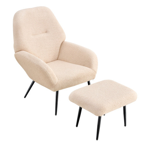 Sherpa Fabric Accent Chair with Footrest