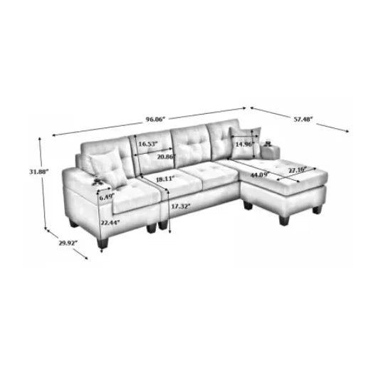 FAIF™ Fabric Sectional Sofa – Modern Living Room Couch with Cup Holders and Comfortable Backrest