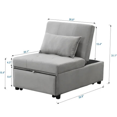 FAIF™ Folding Ottoman Sofa Bed - Versatile Gray Velvet Sofa Bed for Living Room, Bedroom, or Office