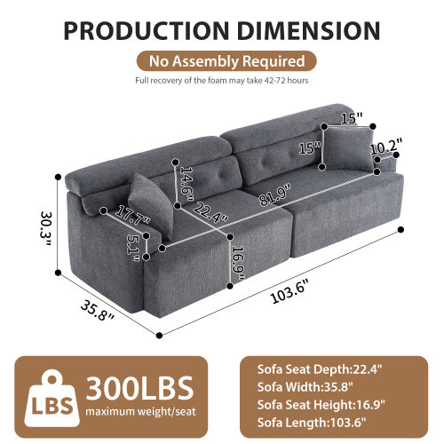 GRAY COMPRESSION SOFA 4-seater Combined Sofa, Wood Grain Chenille Fabric
