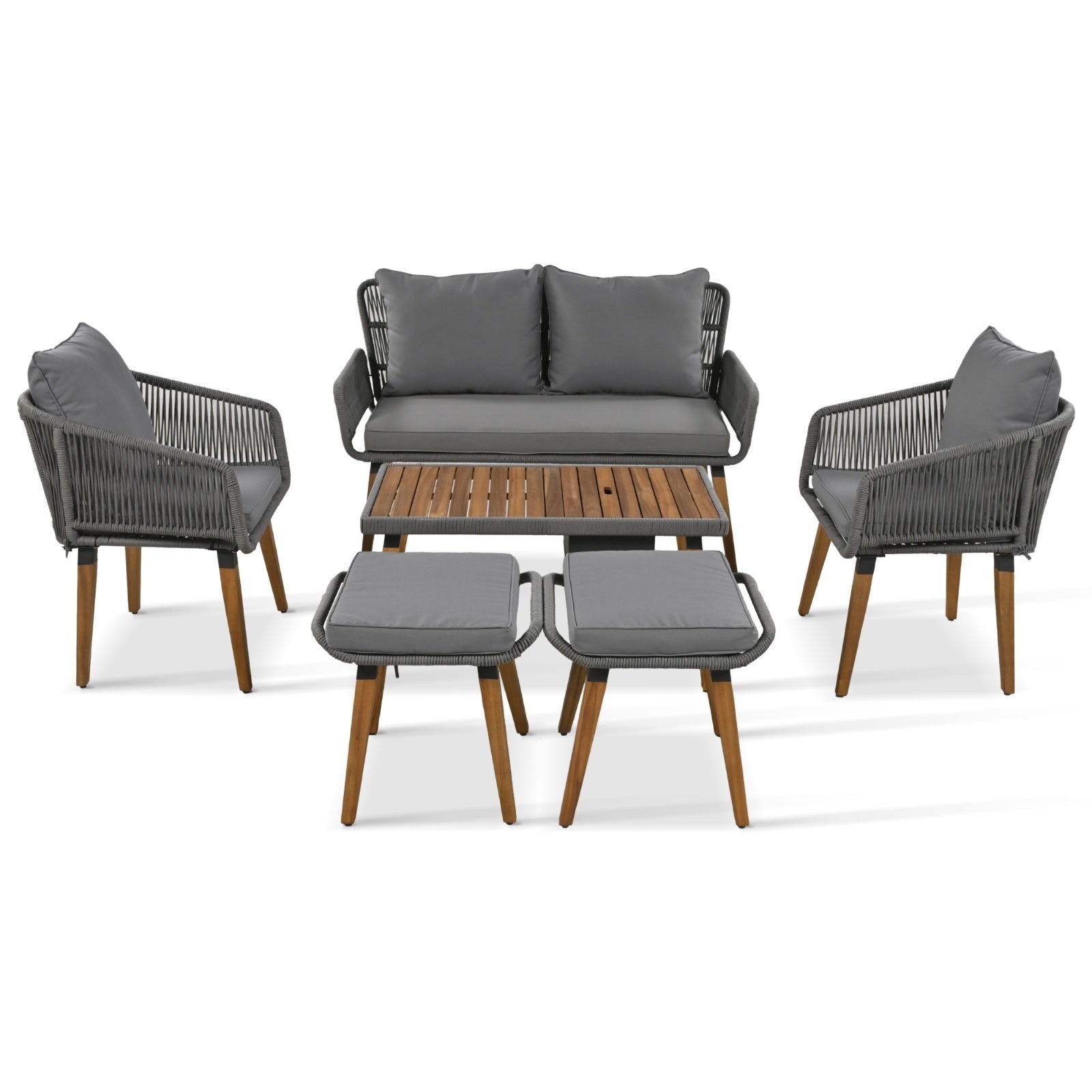 6-Pc Rope Patio Set w/ Acacia Wood Table
